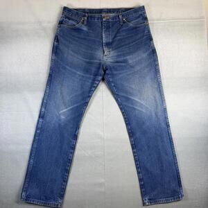Wrangler Cowboy Cut Jeans Mens 38x32 Blue Med Wash Original Fit Whiskered Denim